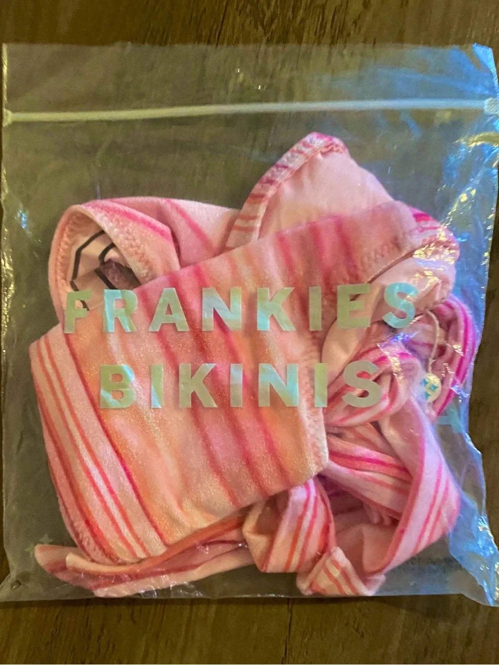 Frankies Bikinis Harlow Velvet Pink Stripe Bikini Bottom NWT L
